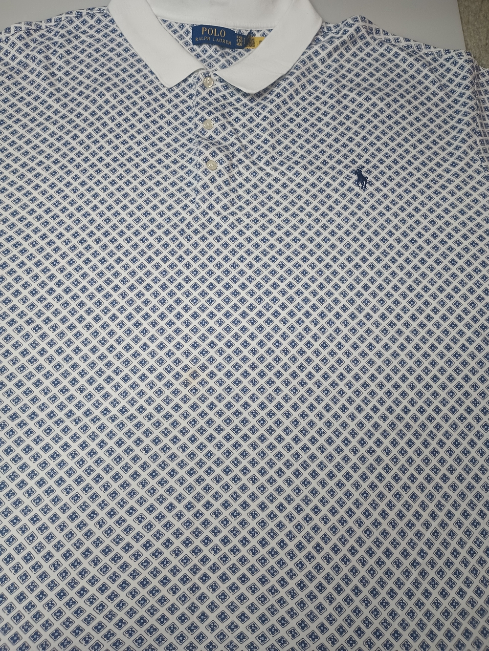Ralph Lauren White Polo with Blue Geometric Print Size 4XB